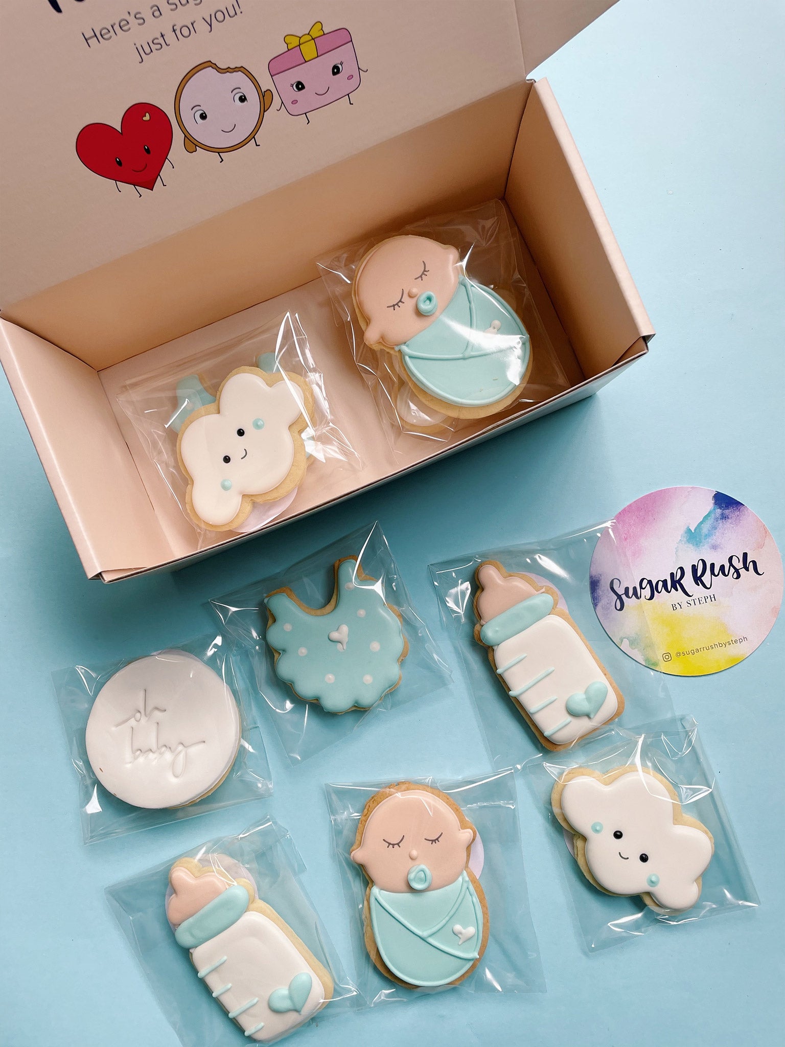 Baby Shower Party Event Cookies - Sugar Rush by Steph | Best Baby Shower Favours Custom Cookie Box Delivery Australia