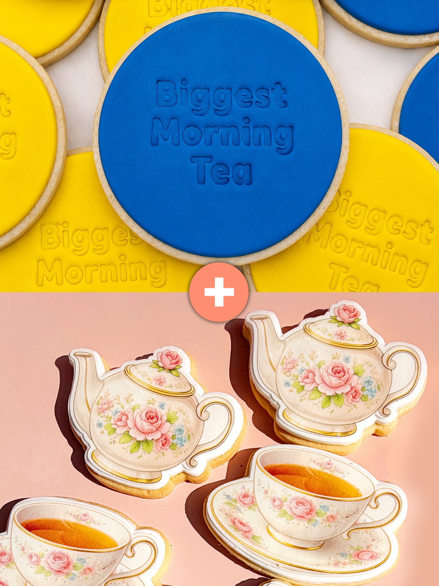 Fundraising Biggest Morning Tea Cookies | Blue & Yellow Tea Set Biscuit Gift Box - Sugar Rush by Steph Cancer Awareness Gift Biscuit Box