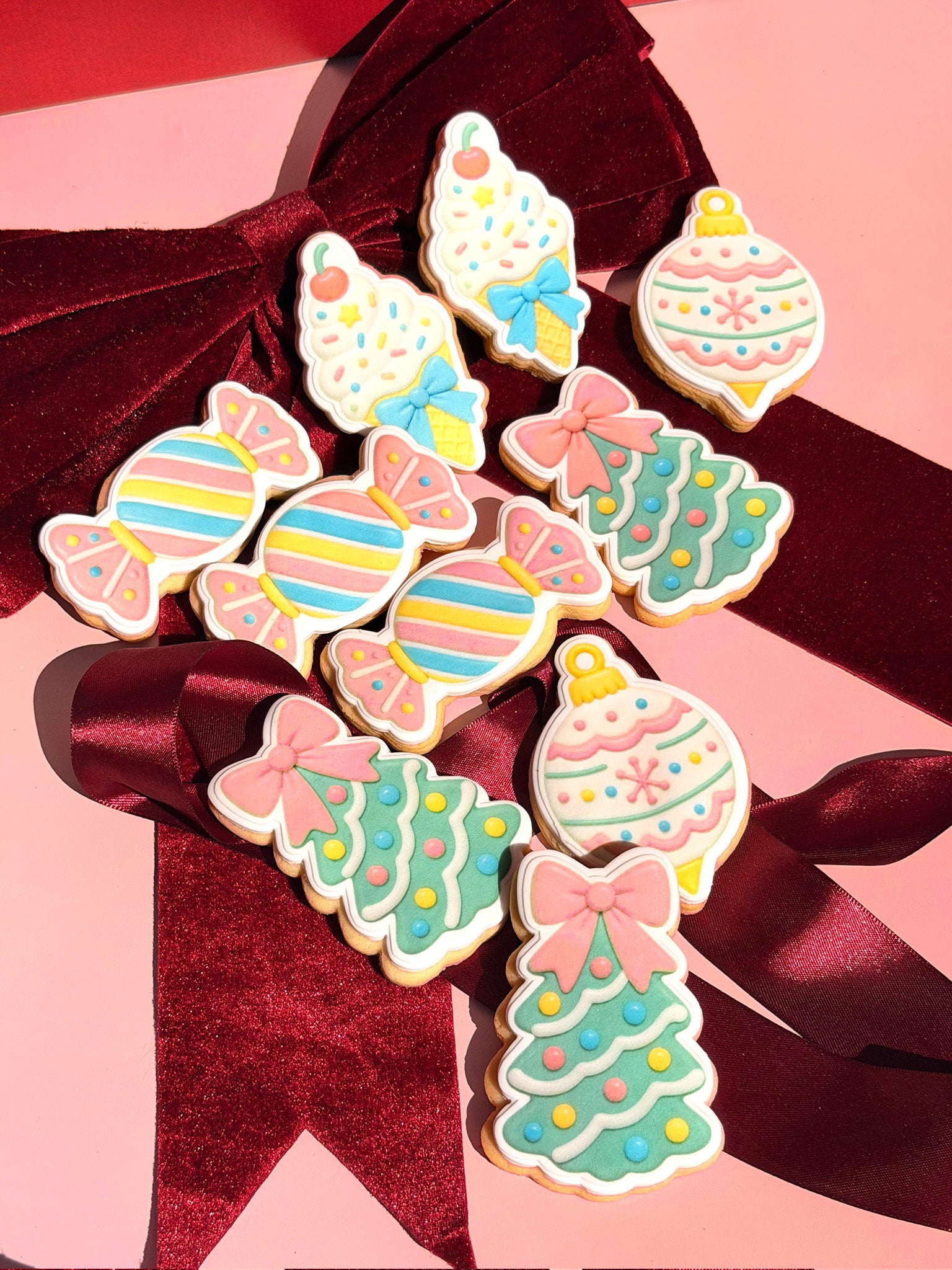 A Cute Candy Christmas Cookie Box | Pastel Custom Christmas Biscuits Australia - Sugar Rush by Steph Personalised Christmas Cookies Delivery