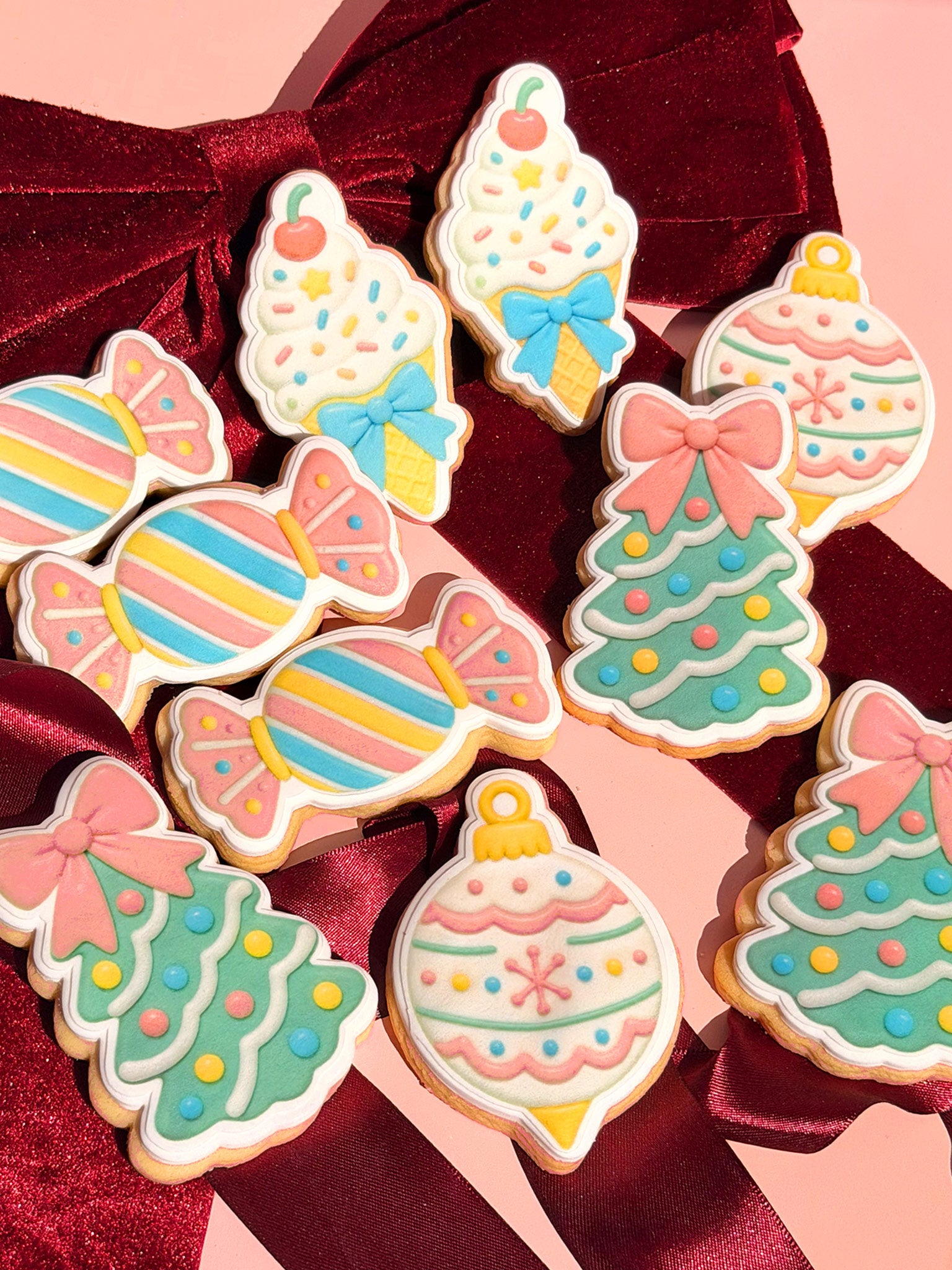 A Cute Candy Christmas Cookie Box | Pastel Custom Christmas Biscuits Australia