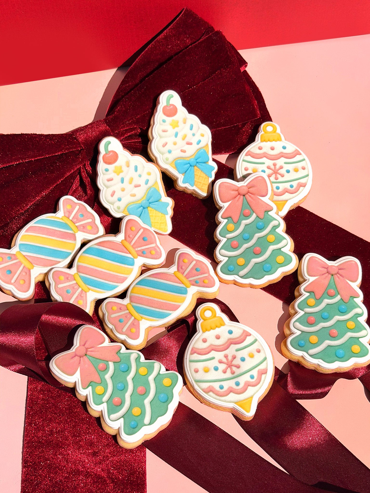 A Cute Candy Christmas Cookie Box | Pastel Custom Christmas Biscuits Australia - Sugar Rush by Steph Personalised Christmas Cookies Delivery