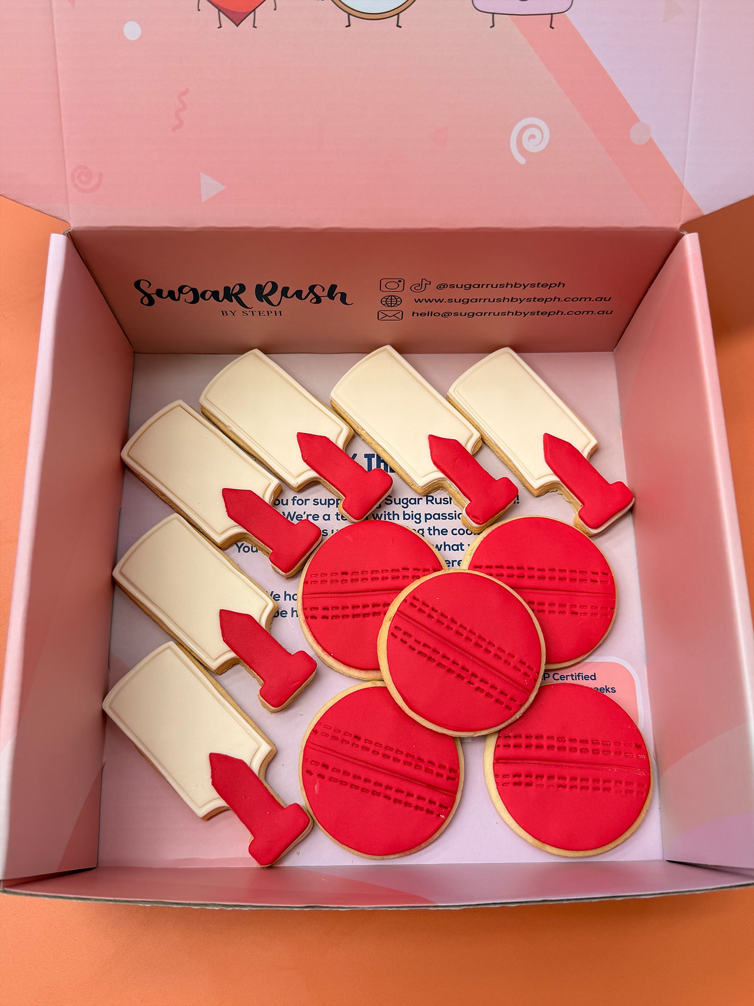 Sports Cricket Baseball Cookies - Sugar Rush by Steph Sports Cookie Box Delivery Australia-wide