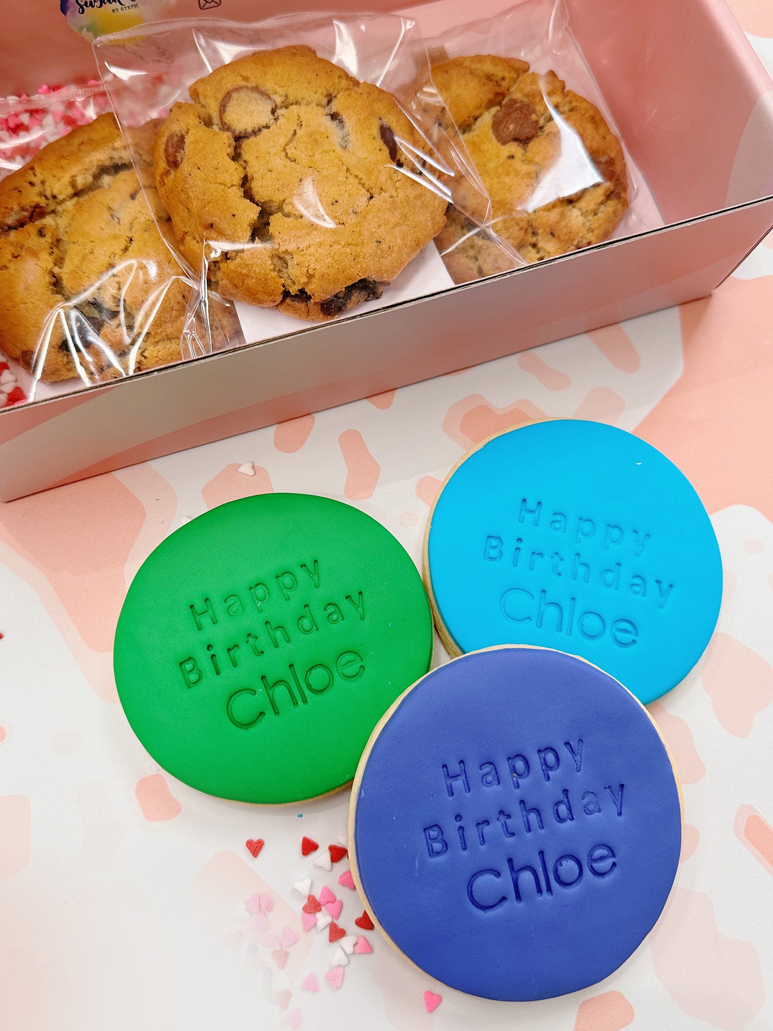 Birthday Chunky Cookies | Delicious Chocolate Chip Birthday Party Cookies - Sugar Rush by Steph Custom Cookie Box Delivery Australia