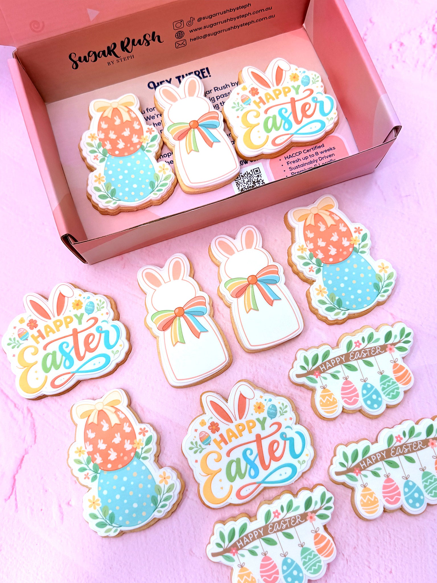 Sweet Pastels Easter Cookie Box | Personalised Easter Gifts For Good Friday - Sugar Rush by Steph Custom Cookies Near Me Melbourne