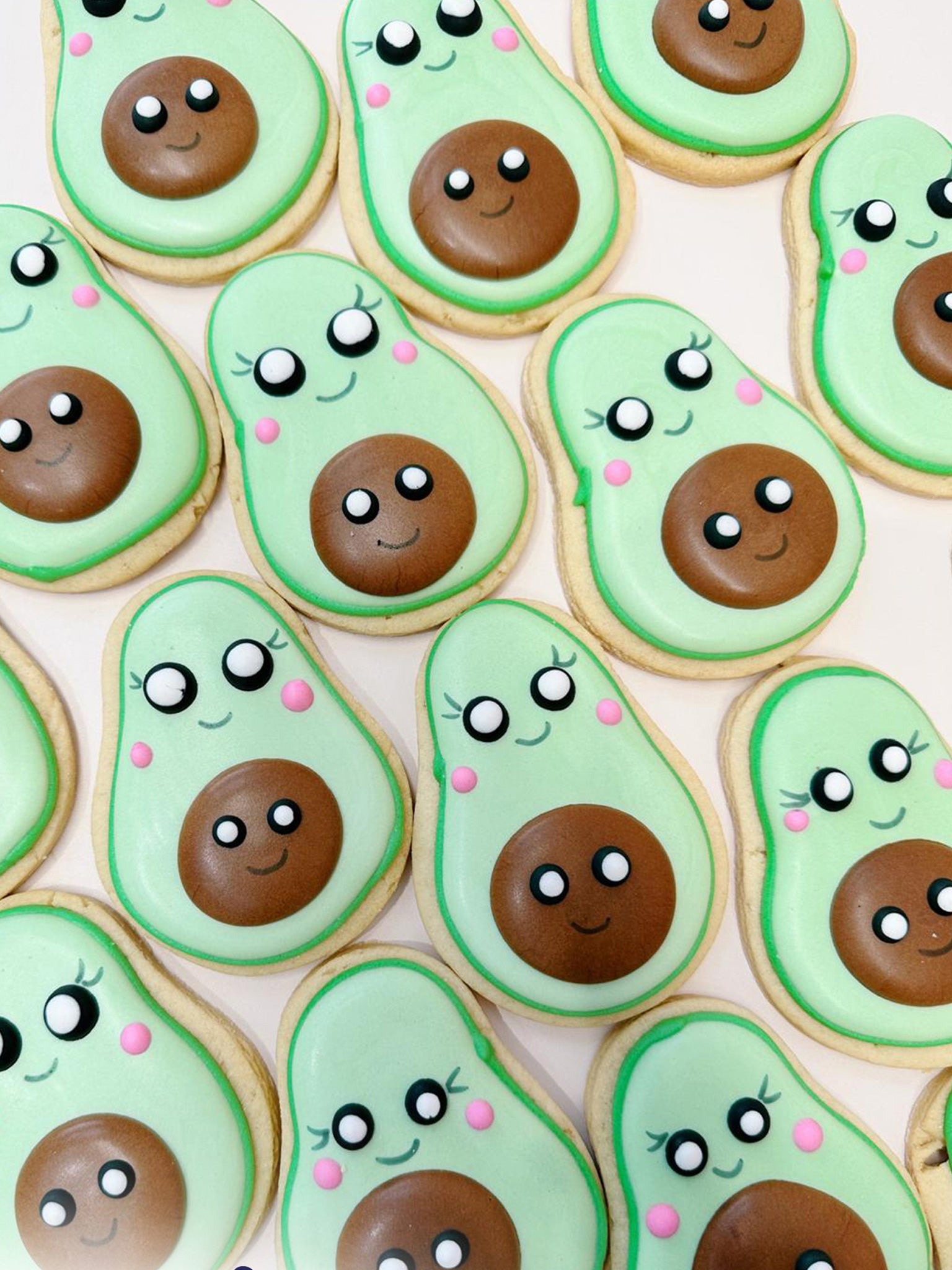 Cute Happy Avocado Baby Shower Pregnancy Announcement Cookies - Sugar Rush by Steph