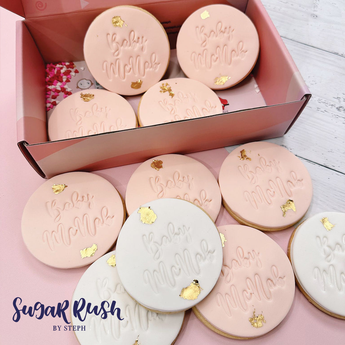 Cute Baby Shower Cookie Favours With Gold Detailing | Sugar Rush by Steph Baby Party Cookies Sugar Rush by Steph