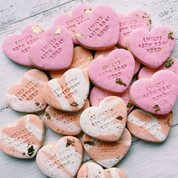 Cute Pink Chubby Heart Custom Cookies with Gold Detailing | Happy Birthday Cookies Australia