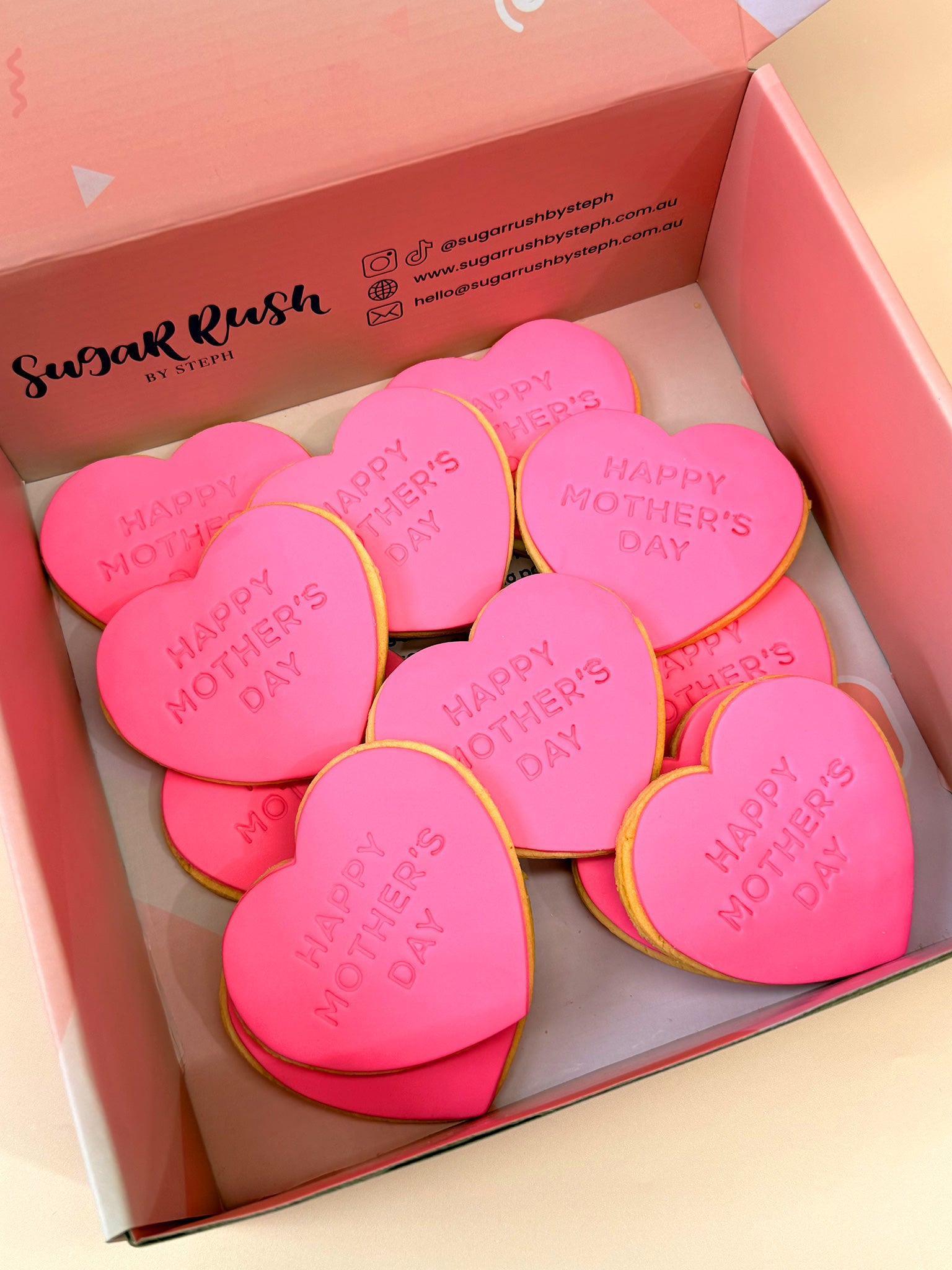 Happy Mother's Day Heart Cookies | Unique Gift Set Surprise For Mum - Sugar Rush by Steph Last-Minute Best Mother's Day Gift Idea Near Me