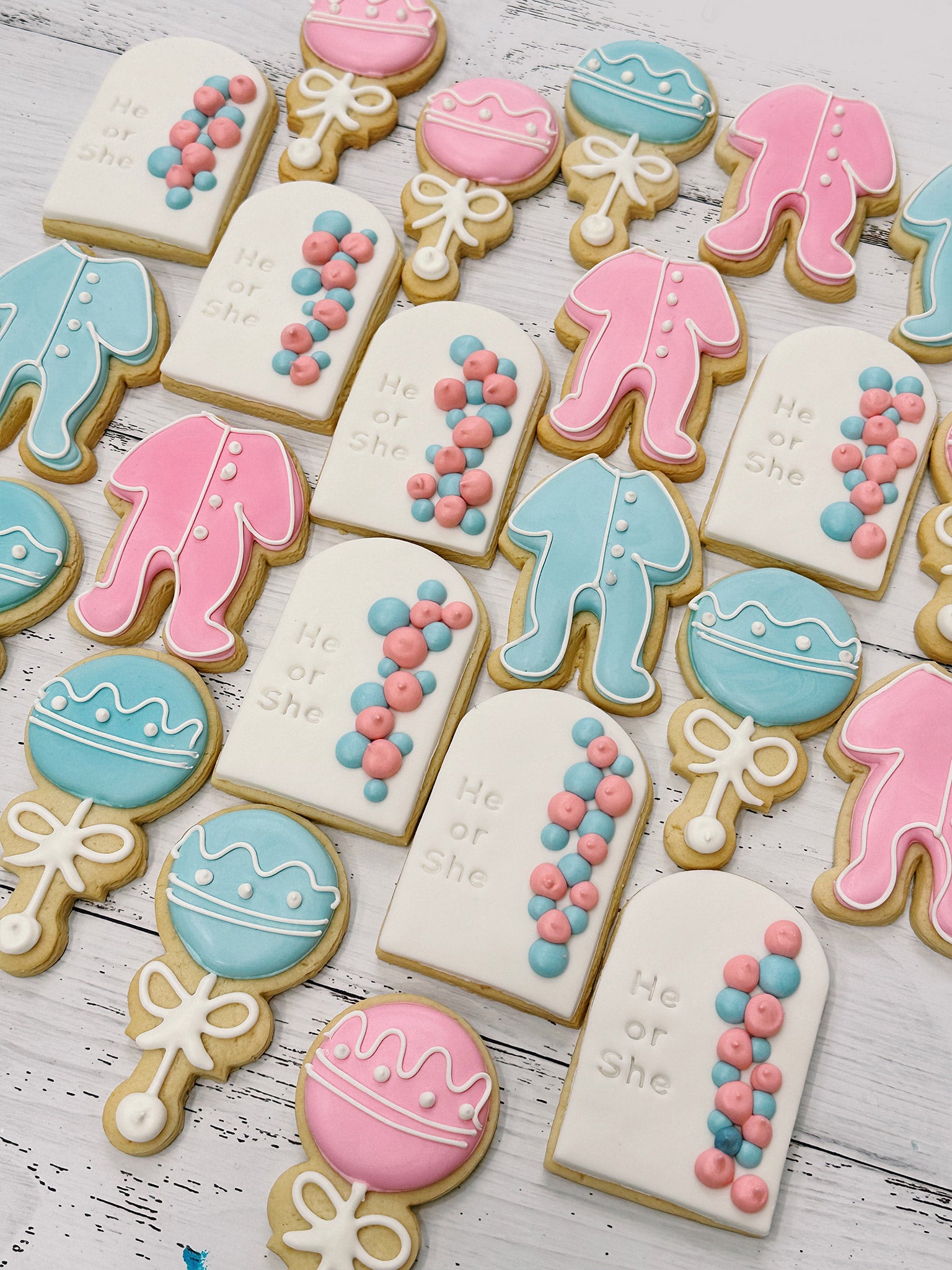 He Or She? | Custom Gender Reveal Baby Shower Cookies - Sugar Rush by Steph Personalised Baby Shower Gift Ideas Australia, Sugar Cookie Box Delivery