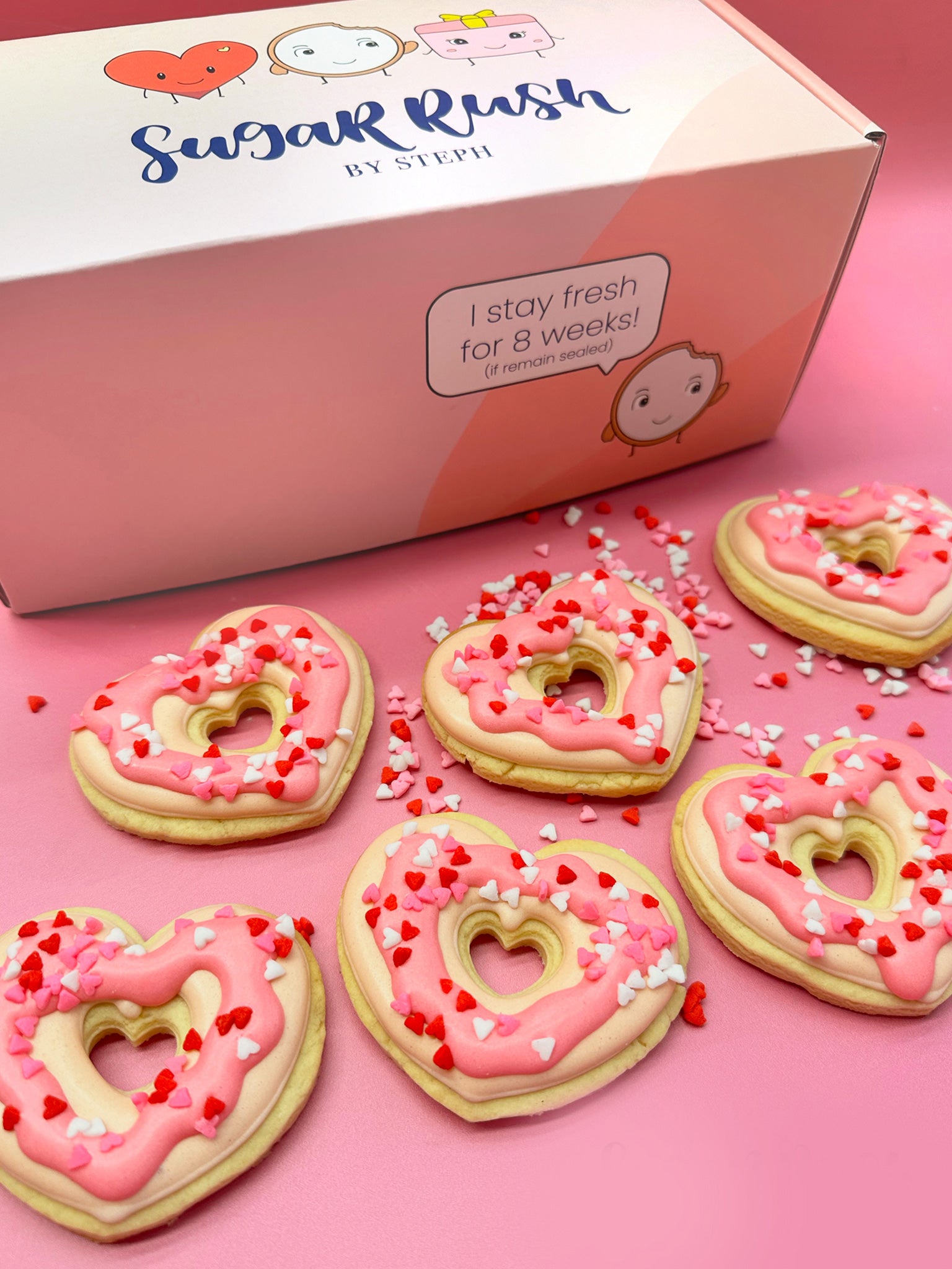 Lovely Doughnuts | Love Heart Shape Valentine's Gift Cookie Box, Order Cookies Online Australia - Sugar Rush by Steph