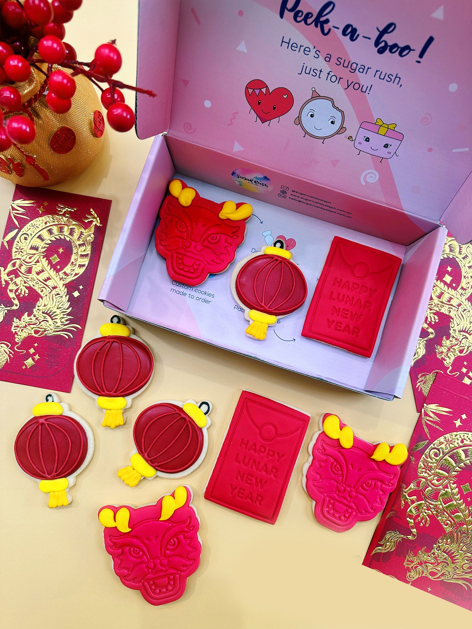 Year of the Dragon | Lucky Lunar New Year Gifting Cookie Box - Sugar Rush by Steph Chinese New Year Cookie Box Delivery Near Me