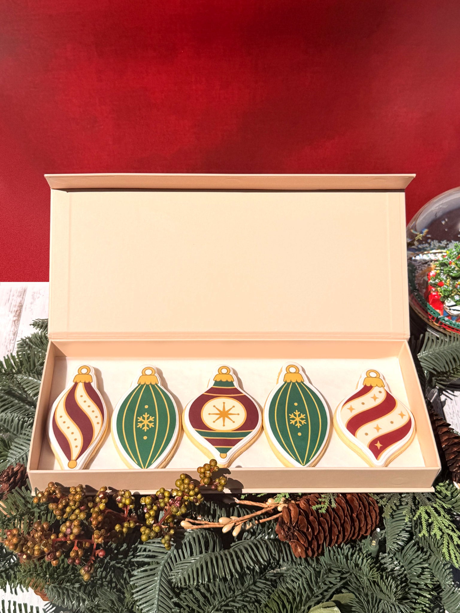 Christmas Bauble Cookies | Classy Red & Green Christmas Biscuits For Events