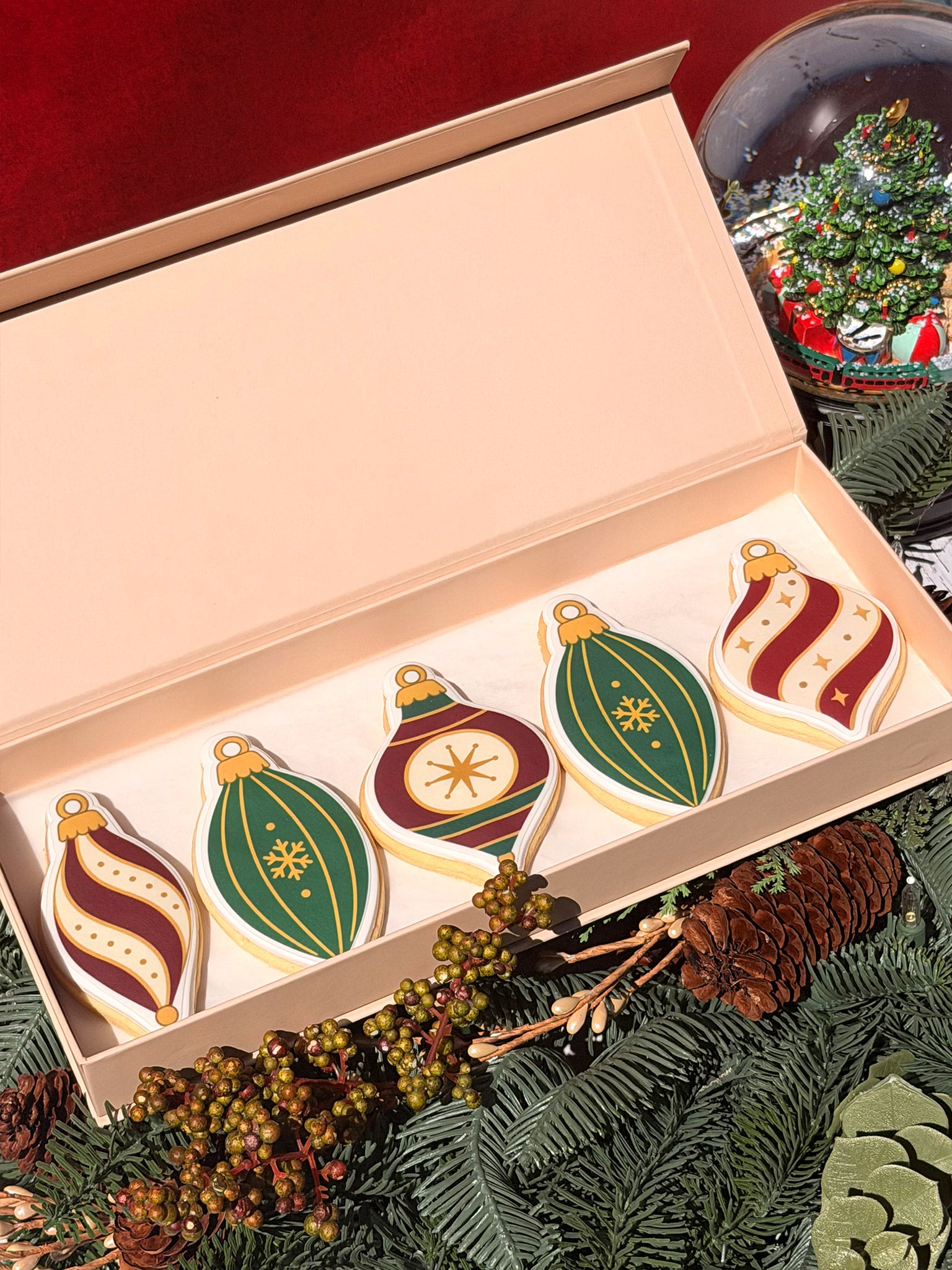 Christmas Bauble Cookies | Classy Red & Green Christmas Biscuits For Events