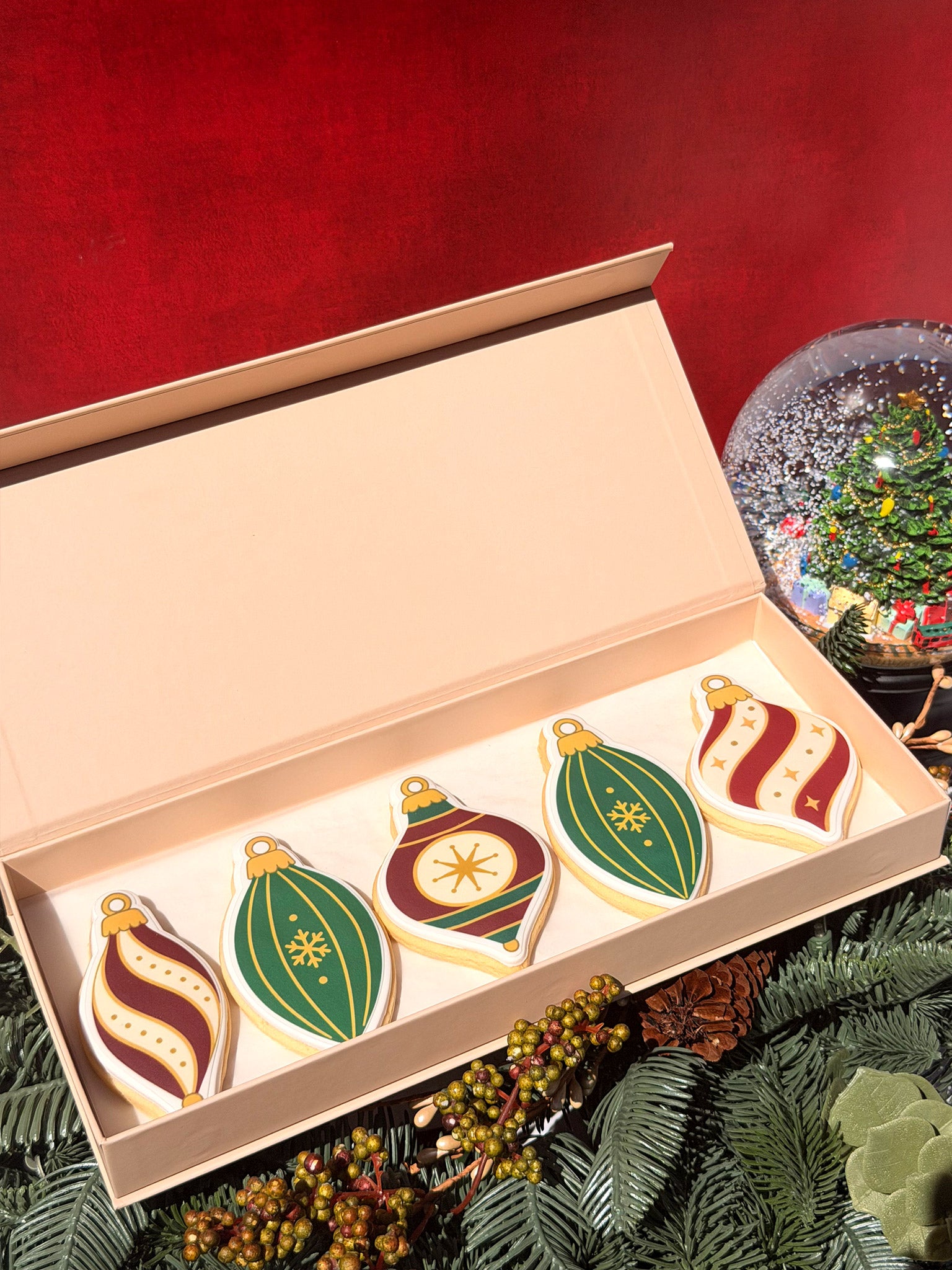 Christmas Bauble Cookies | Classy Red & Green Christmas Biscuits For Events