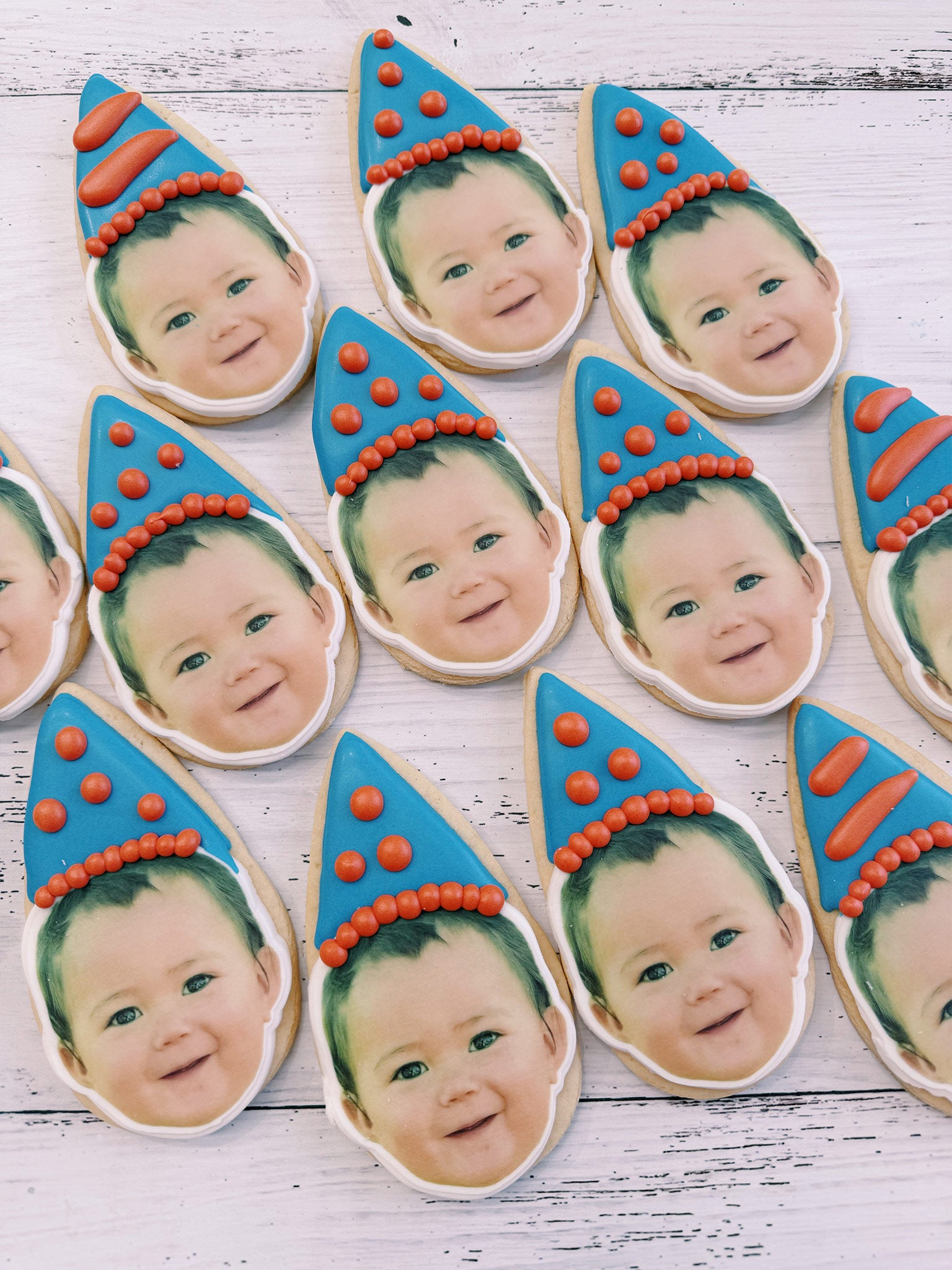 Personalised Birthday Hat Face Cookies | Buy Custom Cookies With Faces - Sugar Rush by Steph Custom Cookies Near Me Australia Delivery