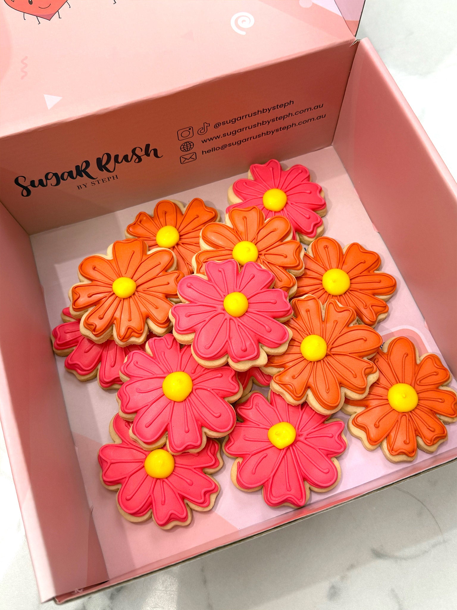 Springtime Petals | Colourful Royal Icing Daisy Flower Cookies - Sugar Rush by Steph Custom Cookie Box Delivery Australia-wide