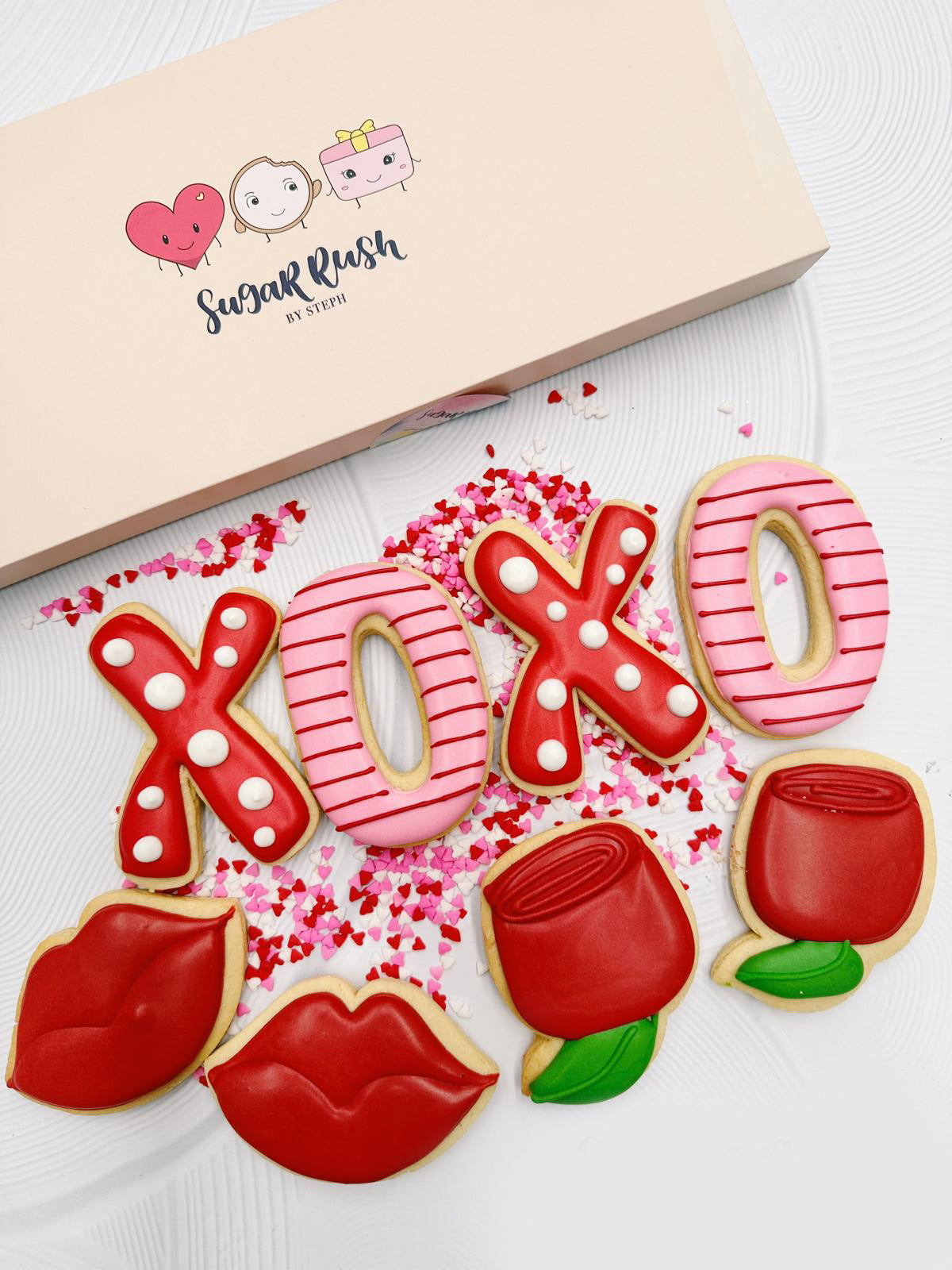 XOXO | Roses, Hugs And Kisses Valentine's Day Cookie Box - Sugar Rush by Steph
