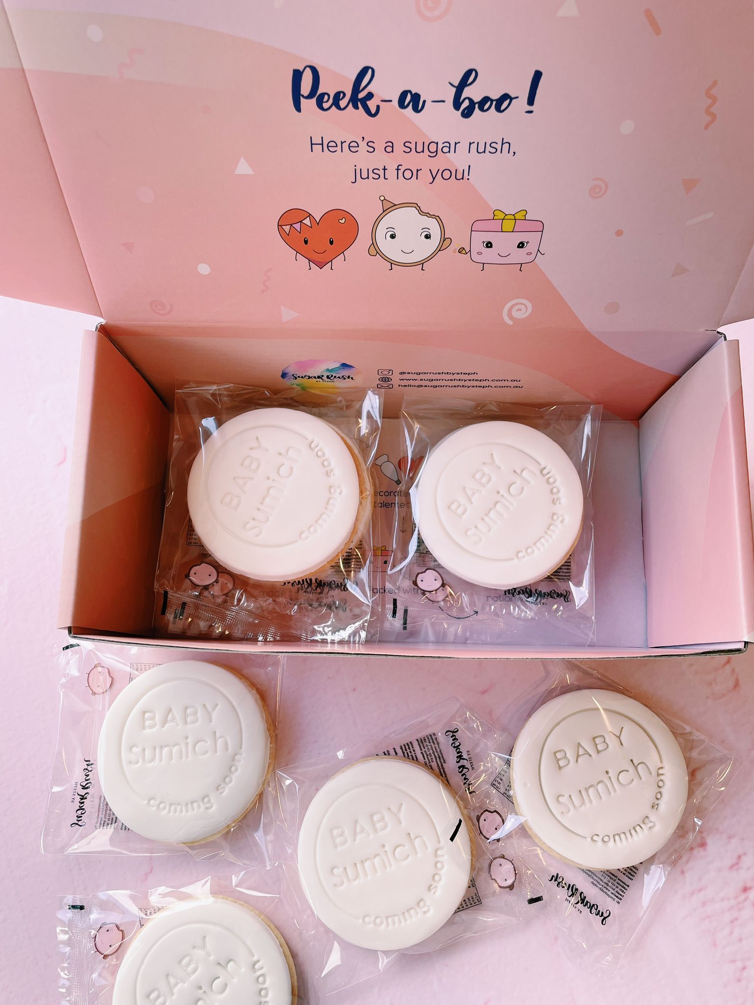 Baby Coming Soon | Baby Reveal Announcement Party Cookies - Sugar Rush by Steph Cookie Box Delivery Australia
