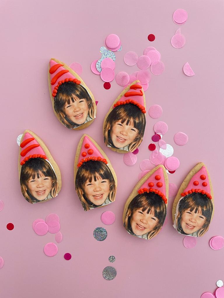 Personalised Birthday Hat Face Cookies | Buy Custom Cookies With Faces
