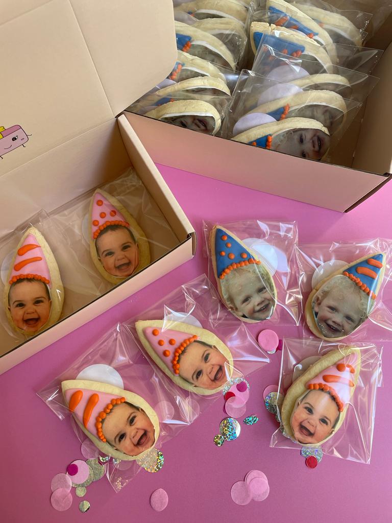 Personalised Birthday Hat Face Cookies | Buy Custom Cookies With Faces