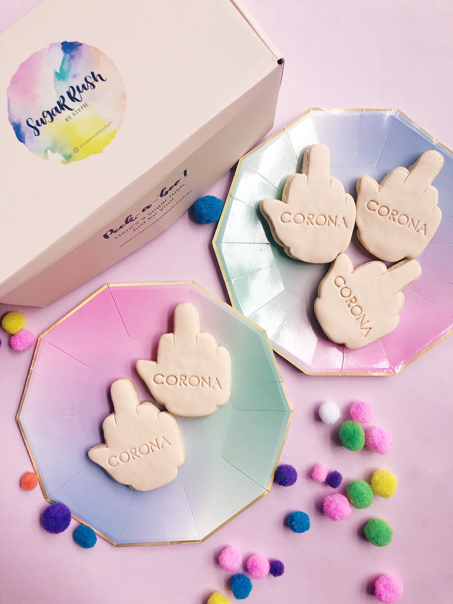 Middle Fingers Up! | Funny COVID Get Well Soon Cookie Box - Sugar Rush by Steph