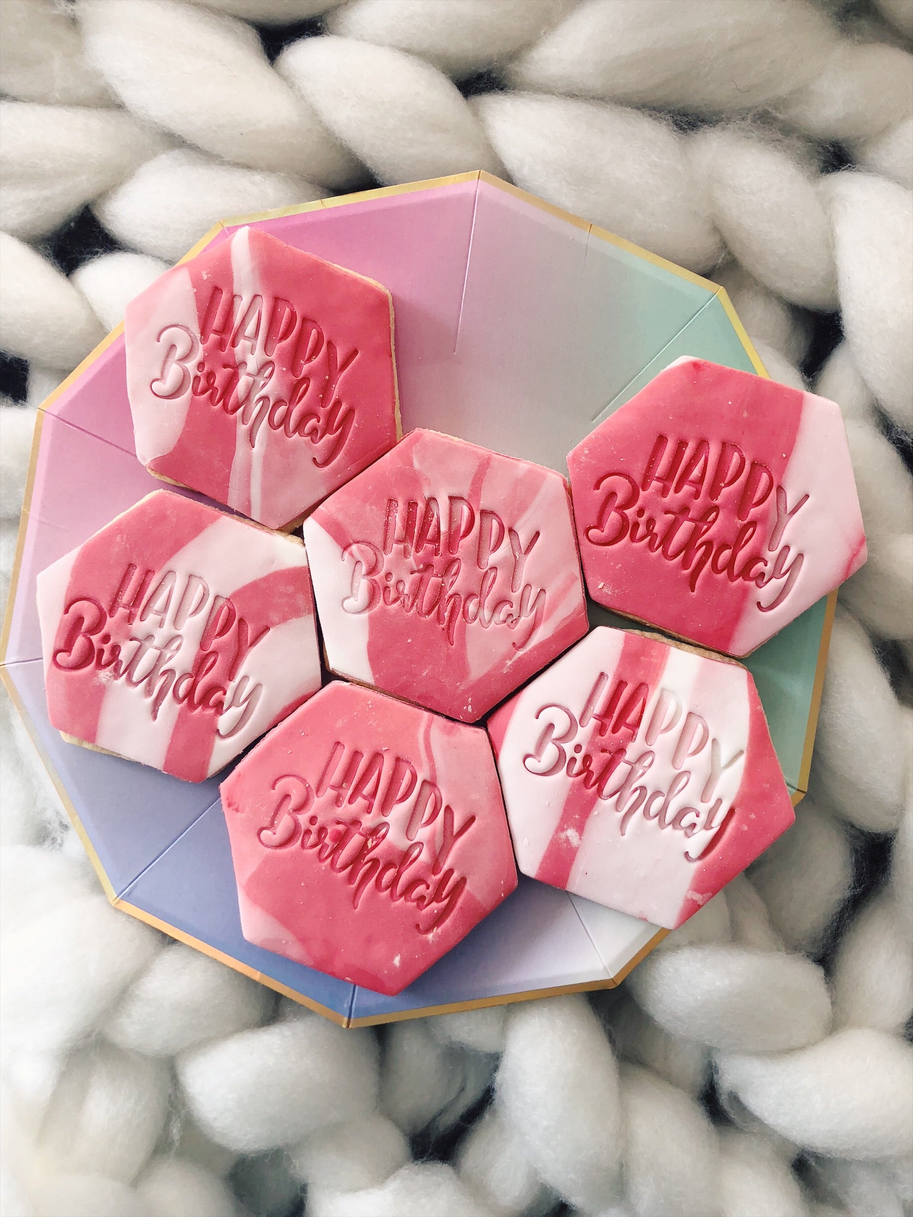 Happy Birthday Message Hexagon Cookies - Sugar Rush by Steph