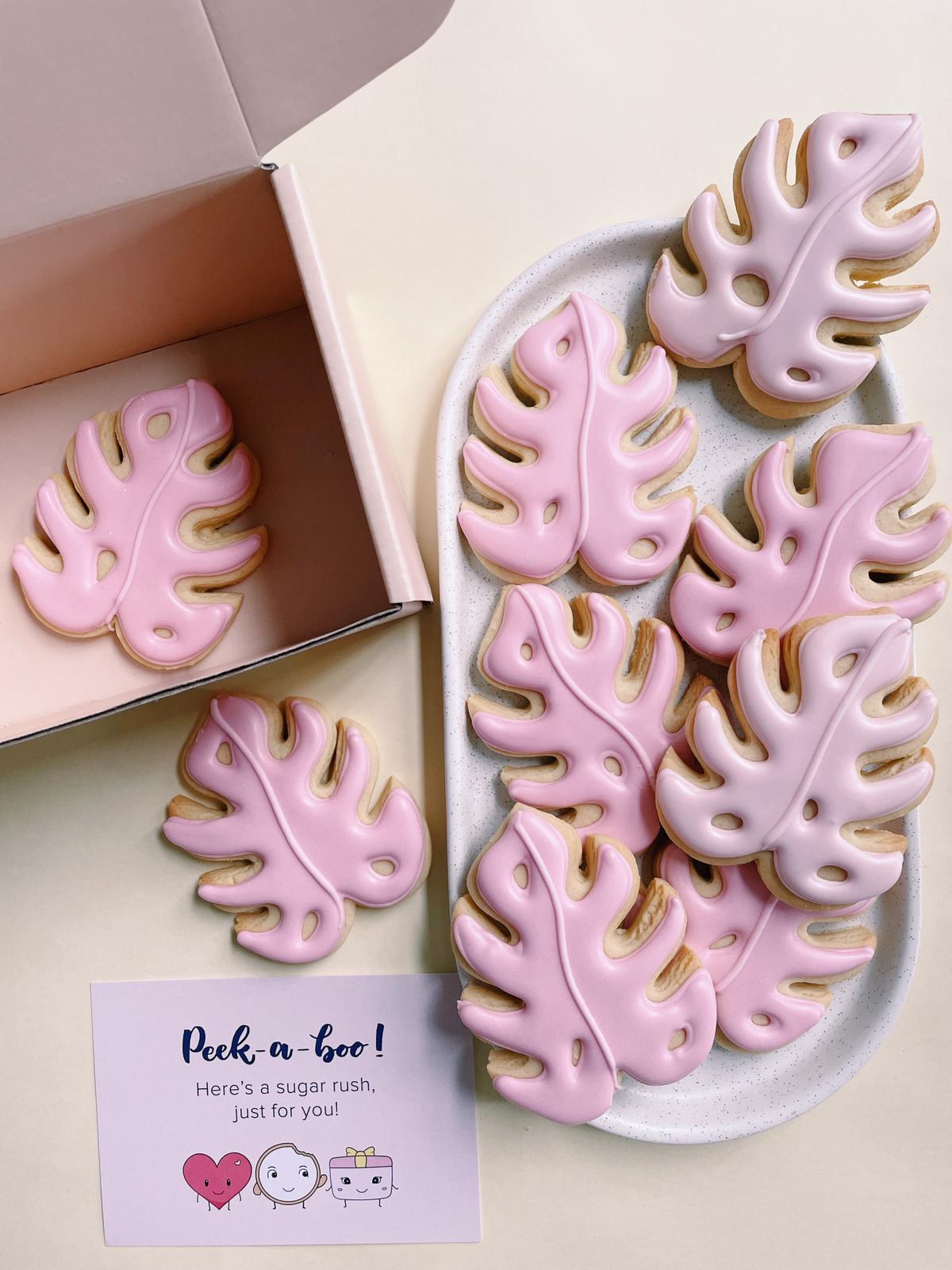 Pink Monstera Cookies | Pink Nature Aesthetic Favours for Events - Sugar Rush by Steph