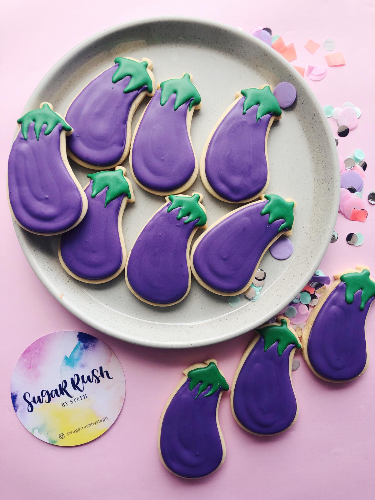 Eggcelent Eggplants Edible Vegetable Theme Eggplant Cookies - Sugar Rush by Steph