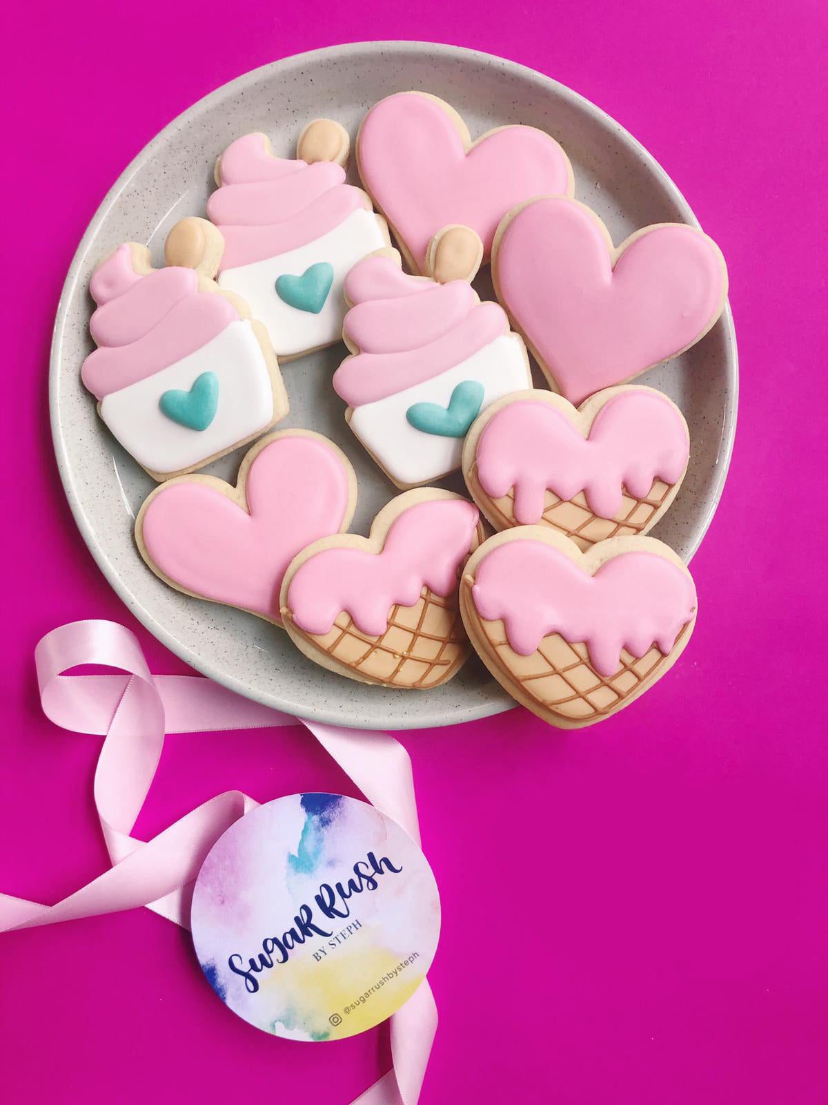 Sweet Sentiments | Pink Dessert Theme Royal Icing Biscuits
