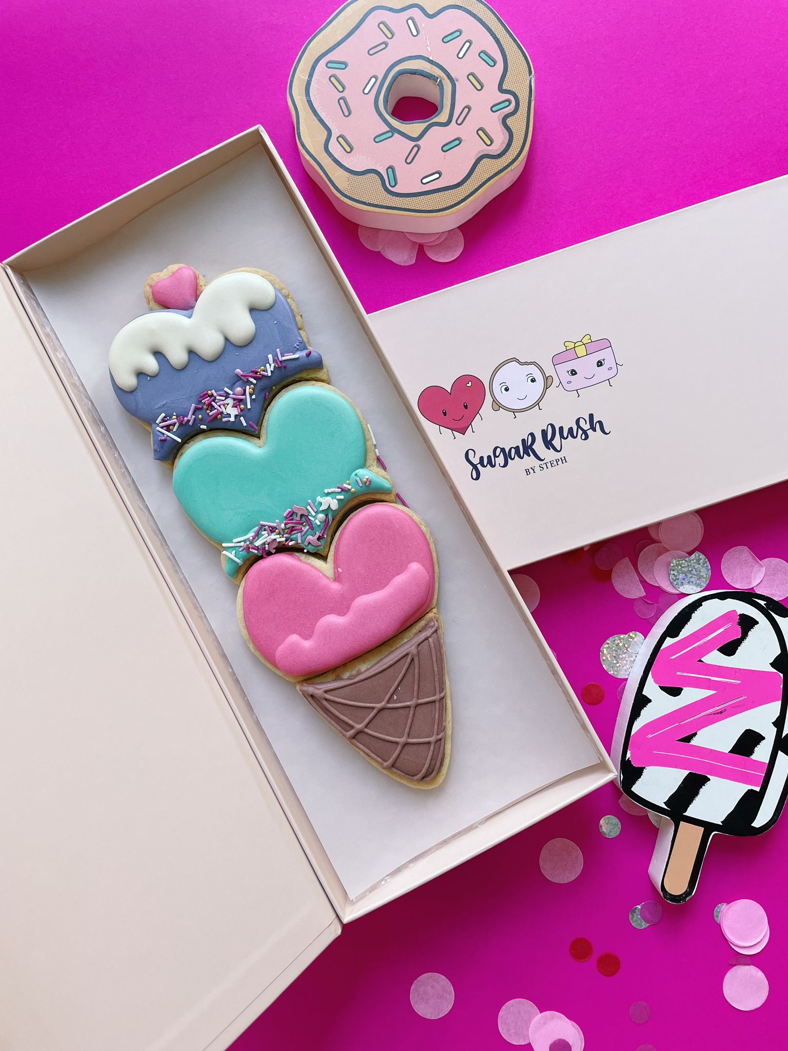 Triple Decker Ice-Cream Cookies | Royal Icing Dessert Cookie Box - Sugar Rush by Steph