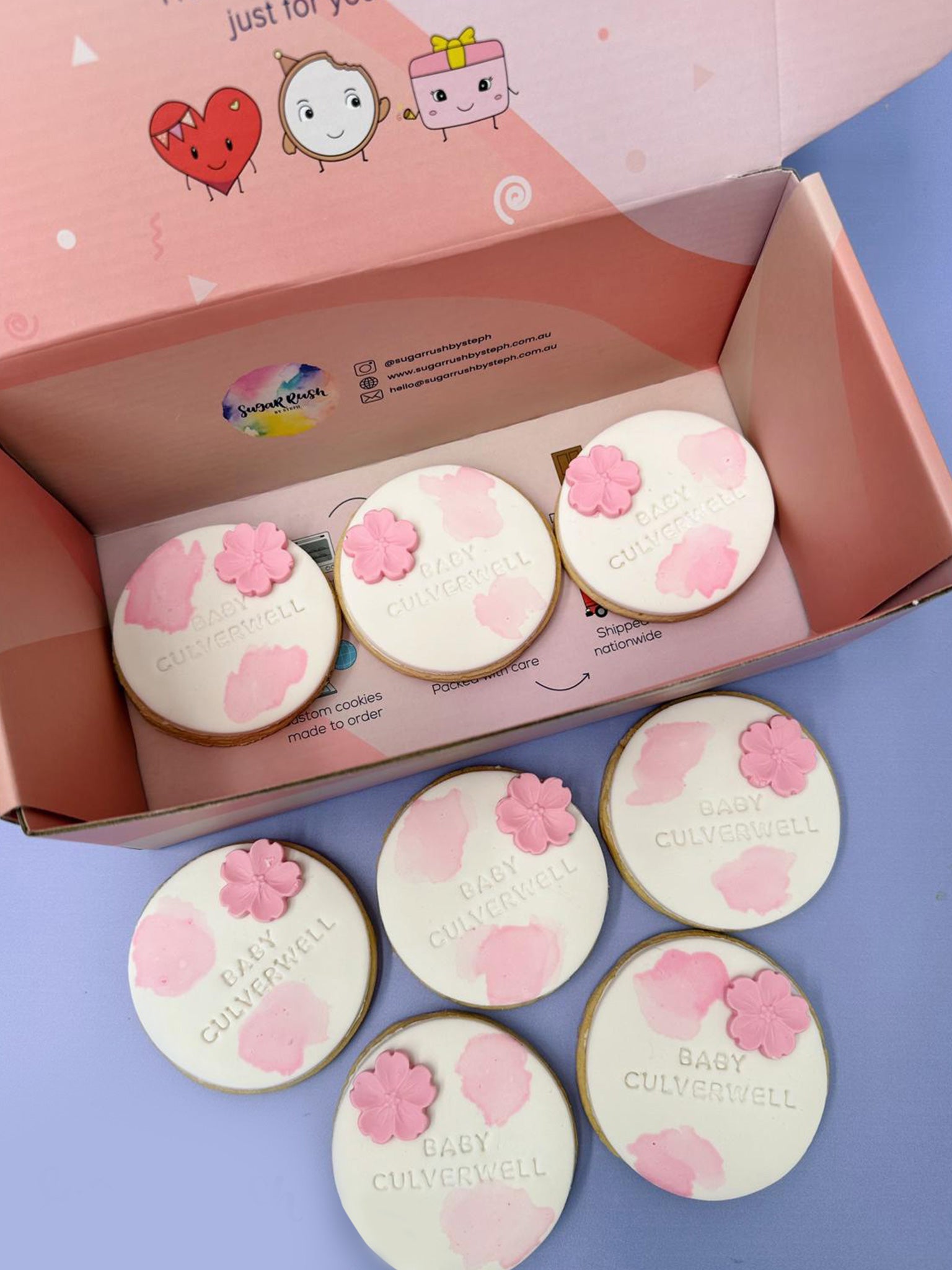 Full Bloom Simple Debossed Bespoke Watercolour Pattern Cookies  - Sugar Rush by Steph