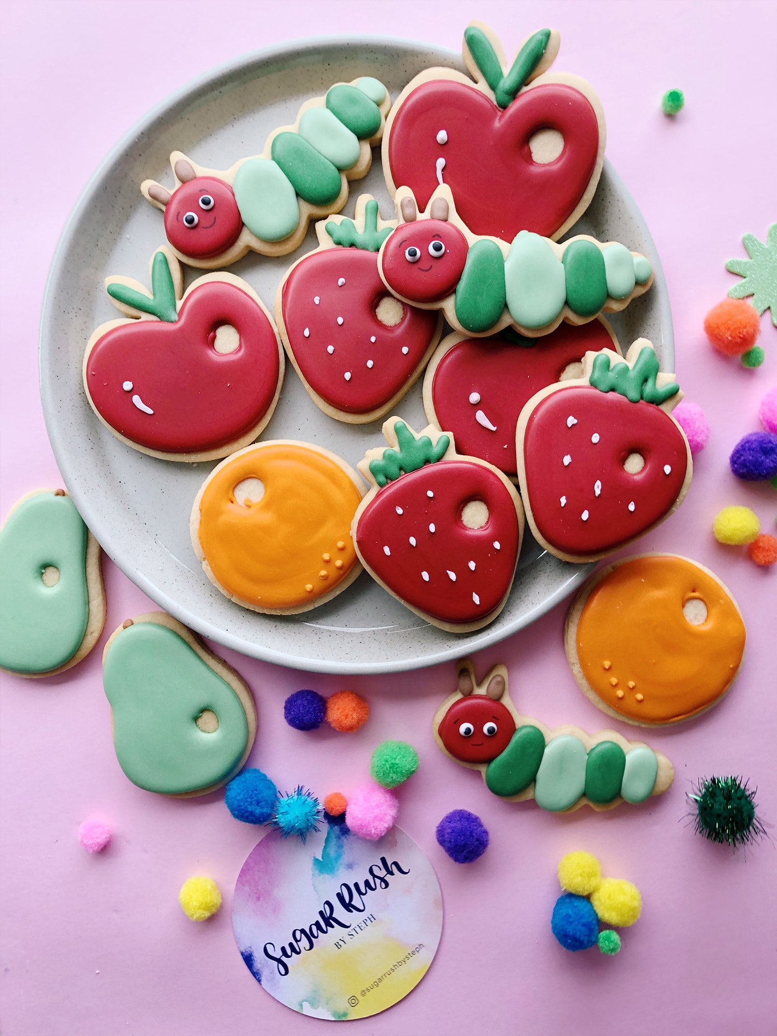 Wiggling On Up | Cute Cartoon Royal Icing A Very Hungry Caterpillar Cookies  - Sugar Rush by Steph